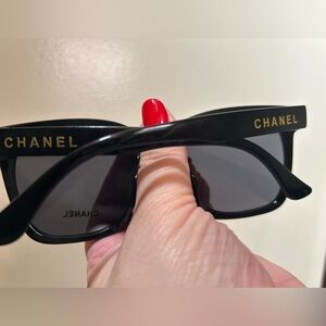 CHANEL Black Rectangular Sunglasses